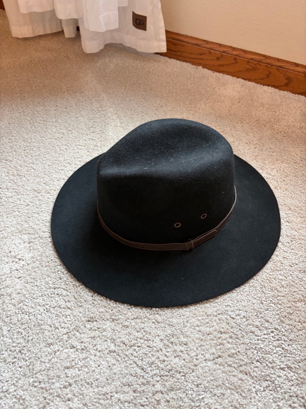 American Age Black Felt Wide Brim Hat with Brown Band